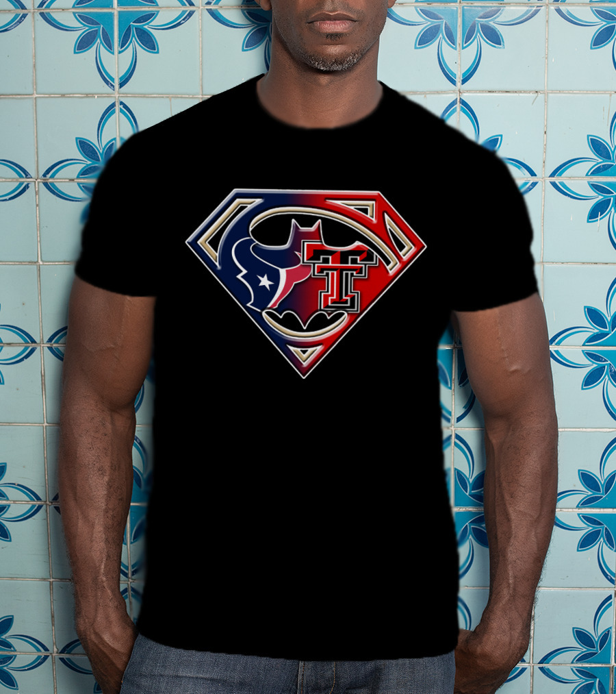 Houston Texans Texas Tech Superman Batman Combo T-Shirt