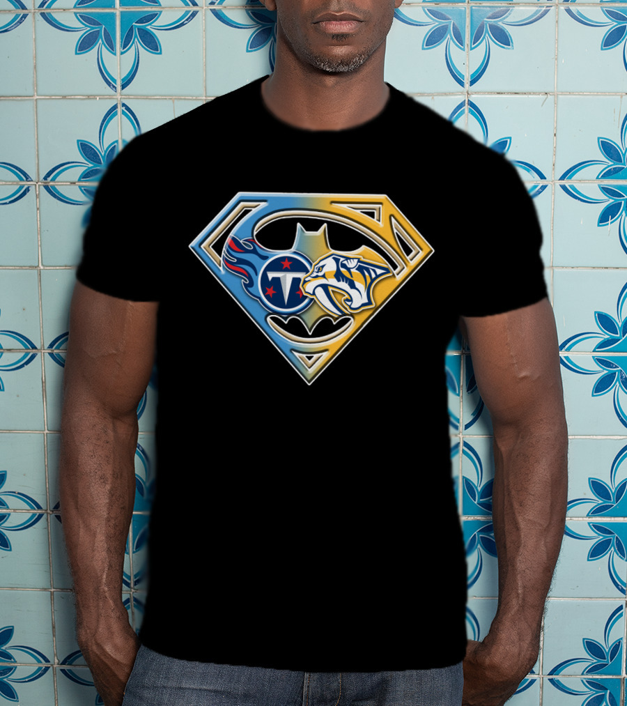 Tennessee Titans Nashville Predators Superman Batman T-Shirt