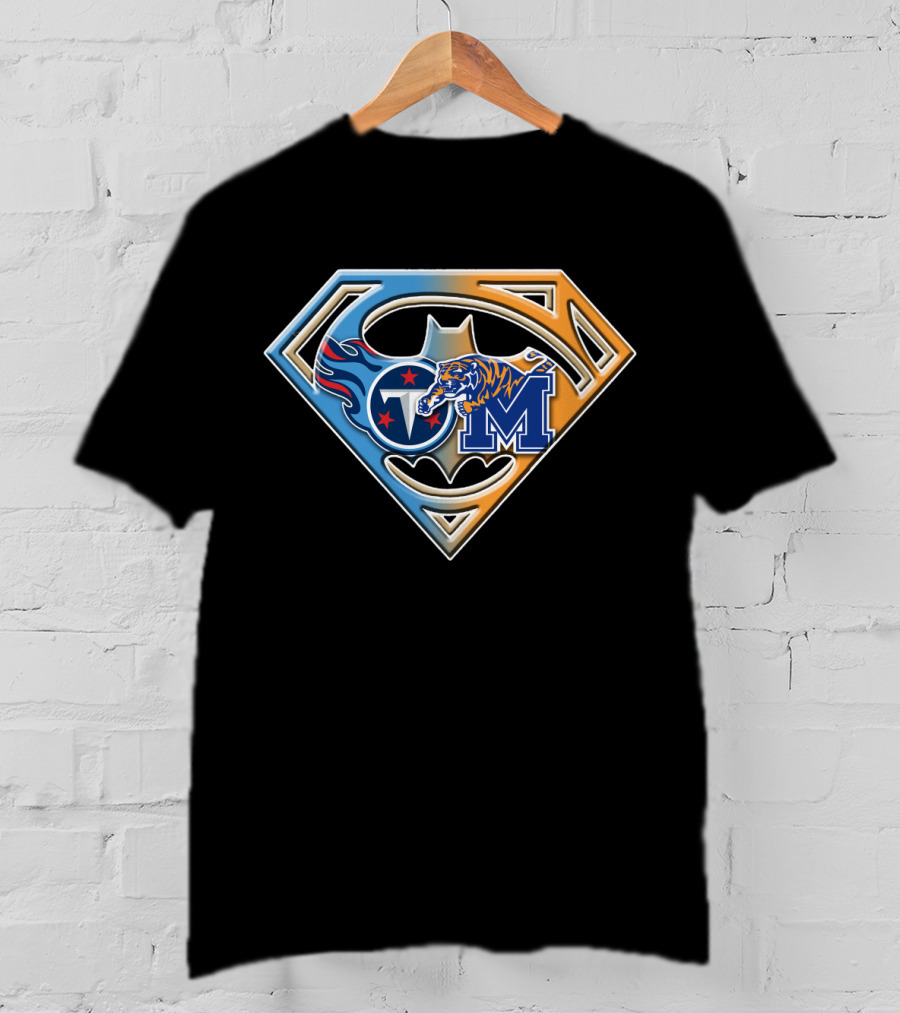 Tennessee Titans And Memphis Tigers Super Shield Bat T-Shirt