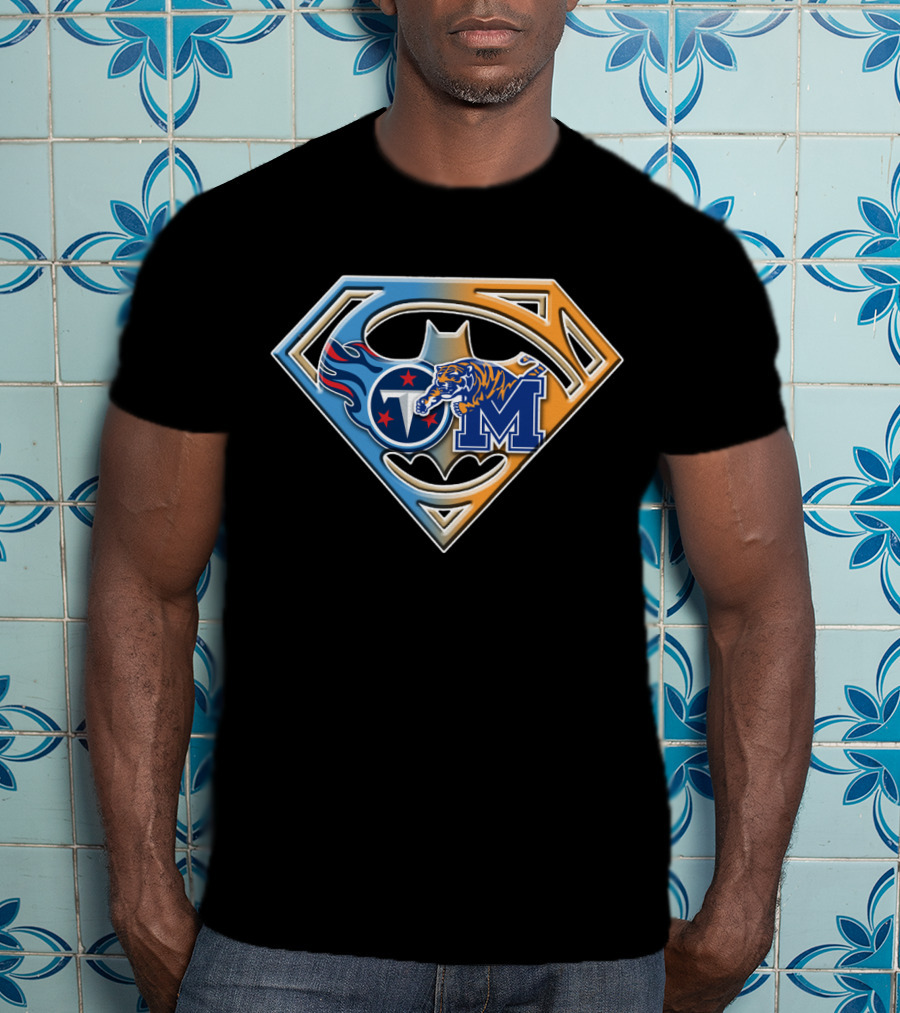 Tennessee Titans And Memphis Tigers Super Shield Bat T-Shirt