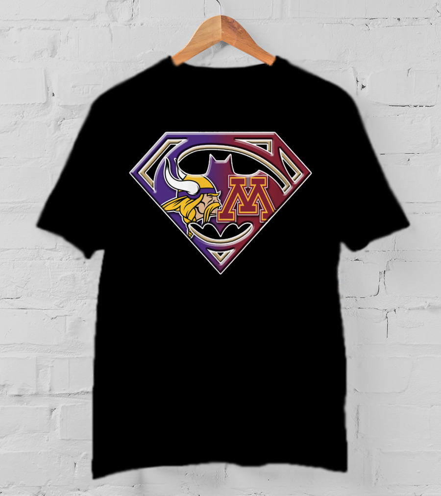 Minnesota Vikings Minnesota Gophers Superman Batman Logo Fusion T-Shirt