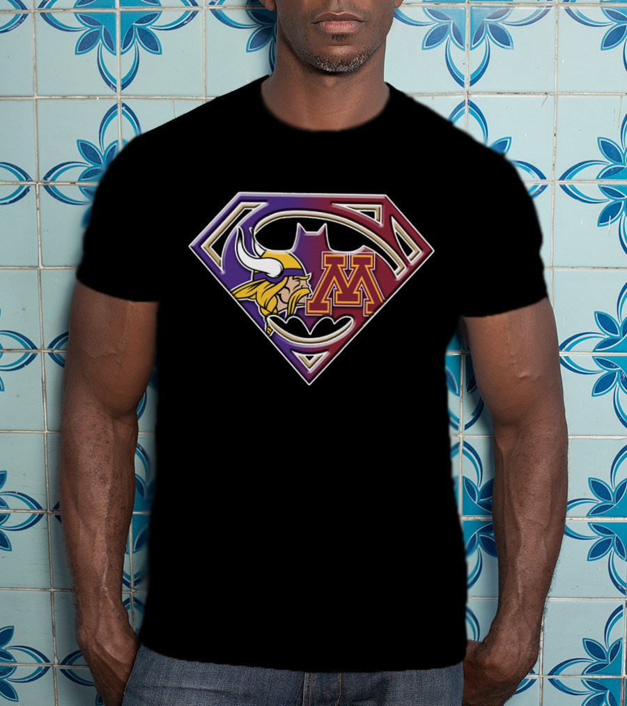 Minnesota Vikings Minnesota Gophers Superman Batman Logo Fusion T-Shirt