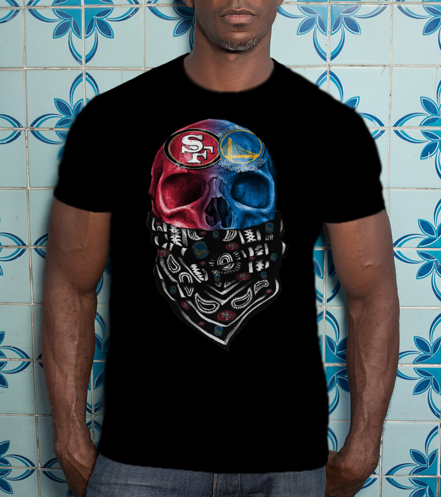 San Francisco 49ers Golden State Warriors Skull Bandana T-Shirt