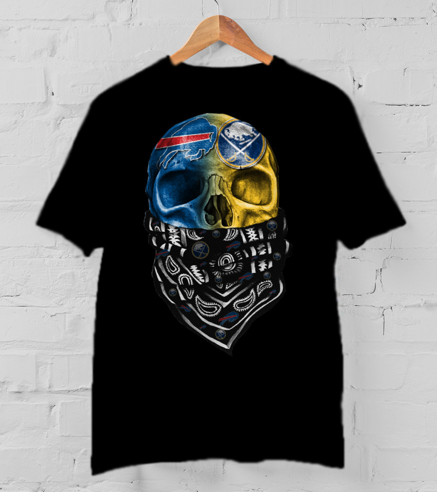 Buffalo Sabres Skull Bandana Blue And Yellow T-Shirt