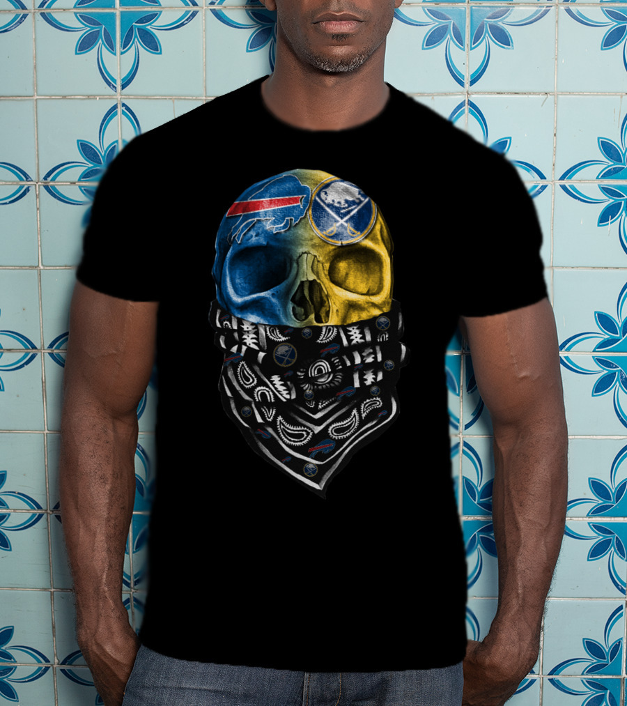 Buffalo Sabres Skull Bandana Blue And Yellow T-Shirt