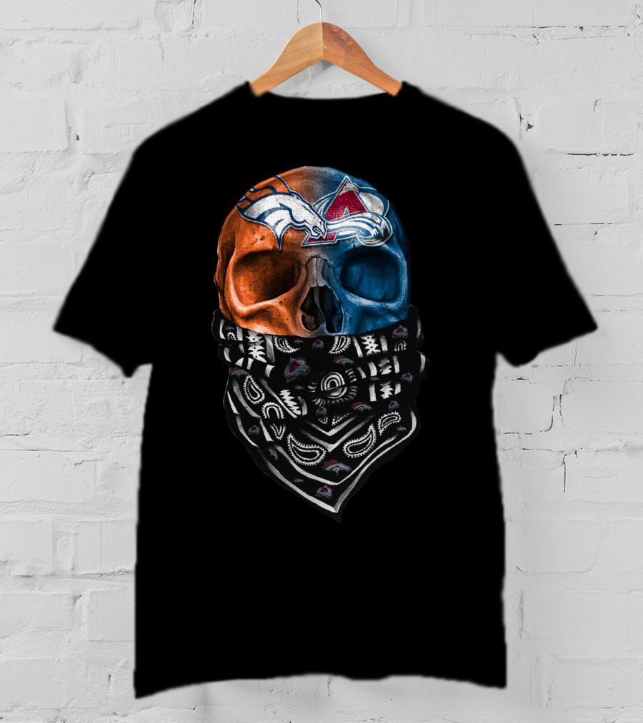 Denver Broncos Colorado Avalanche Skull Bandana T-Shirt