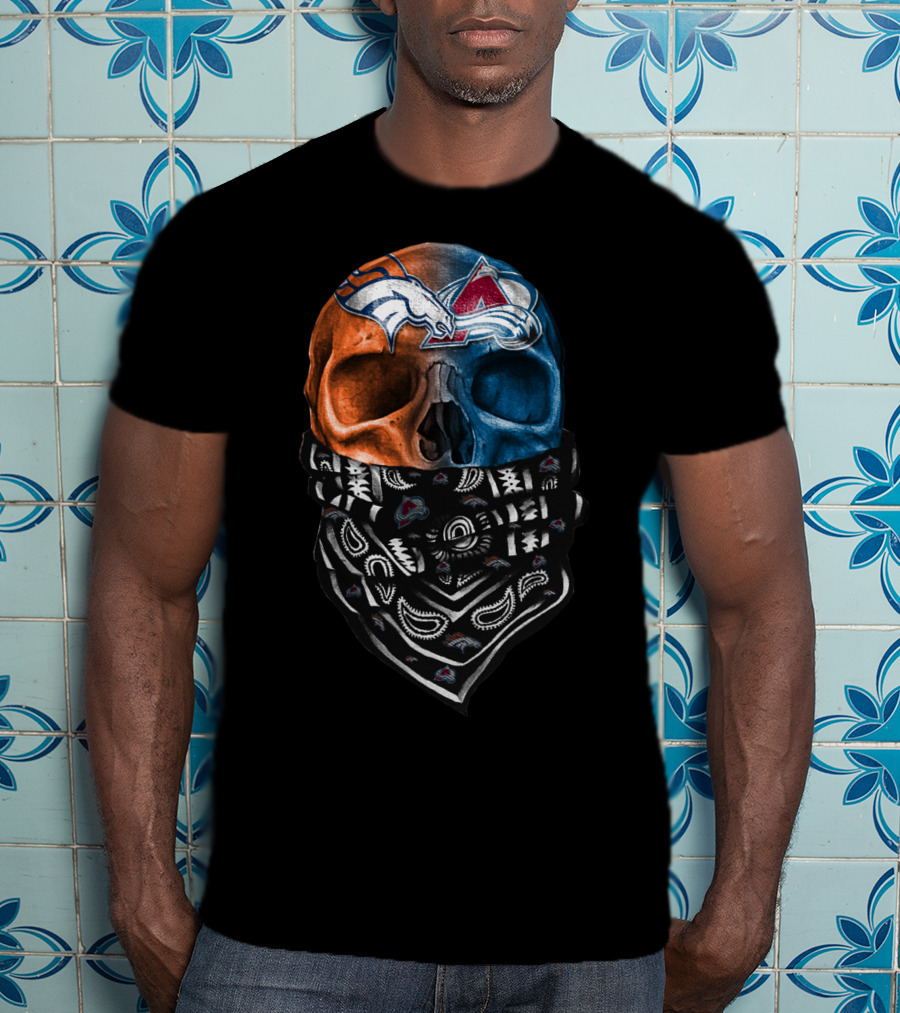 Denver Broncos Colorado Avalanche Skull Bandana T-Shirt