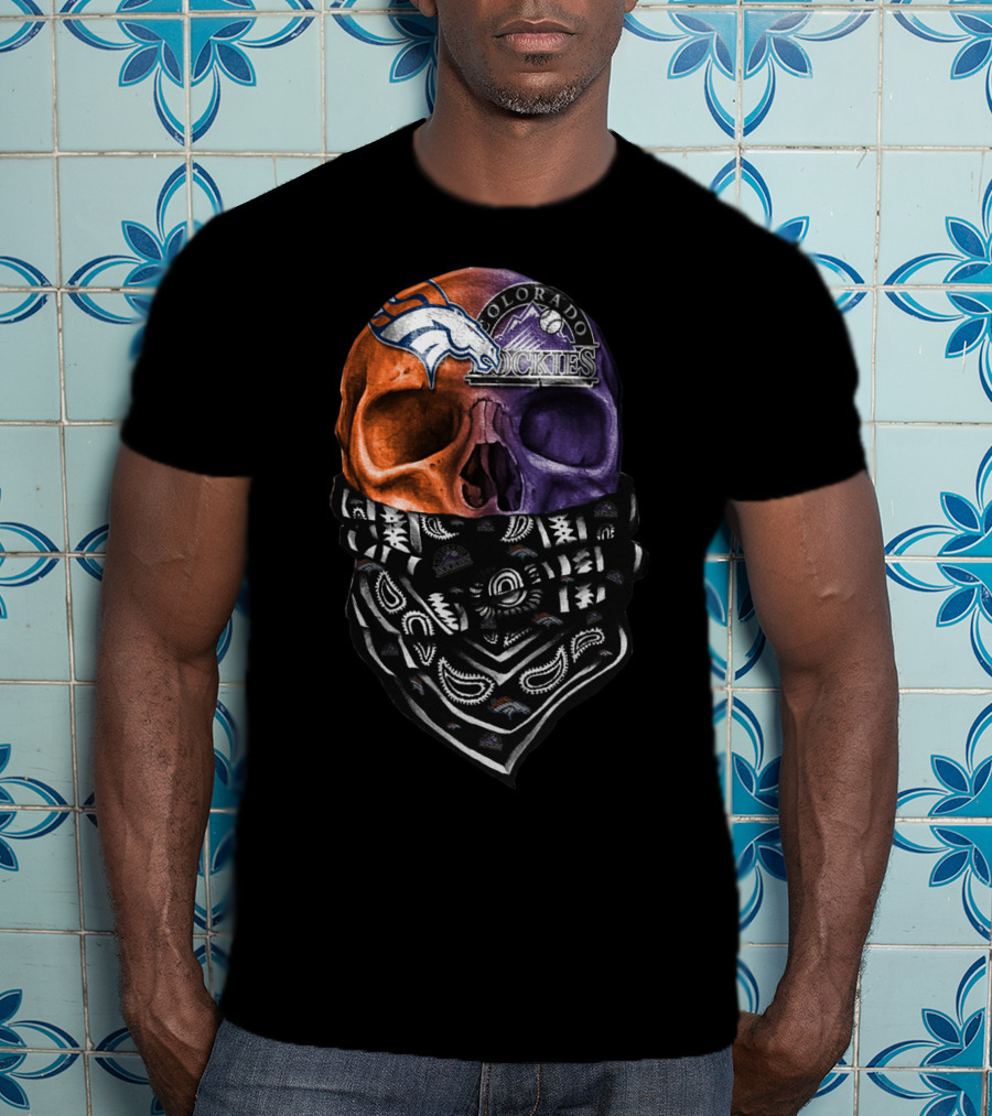 Colorado Broncos Rockies Skull Bandana T-Shirt