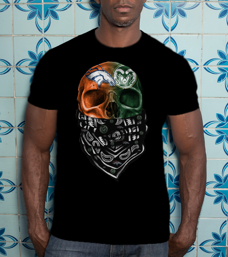 Denver Broncos And Colorado State Rams Skull Bandana T-Shirt