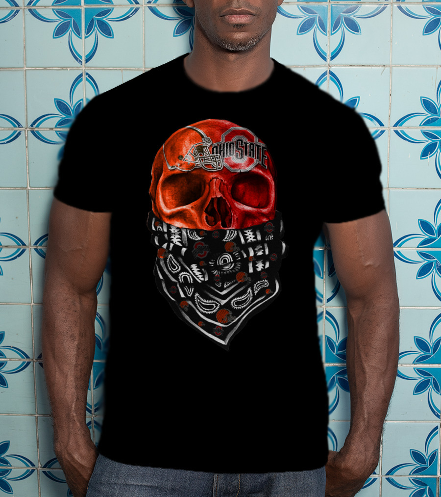 Ohio State Skull Bandana Football Helmet T-Shirt