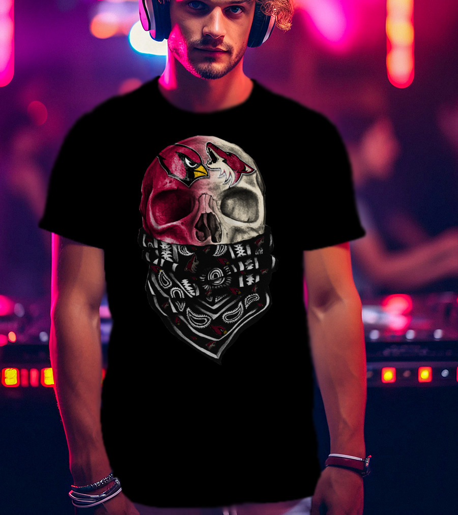 Arizona Cardinals Chicago Blackhawks Skull Bandana T-Shirt