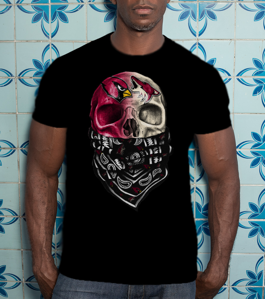 Arizona Cardinals Chicago Blackhawks Skull Bandana T-Shirt