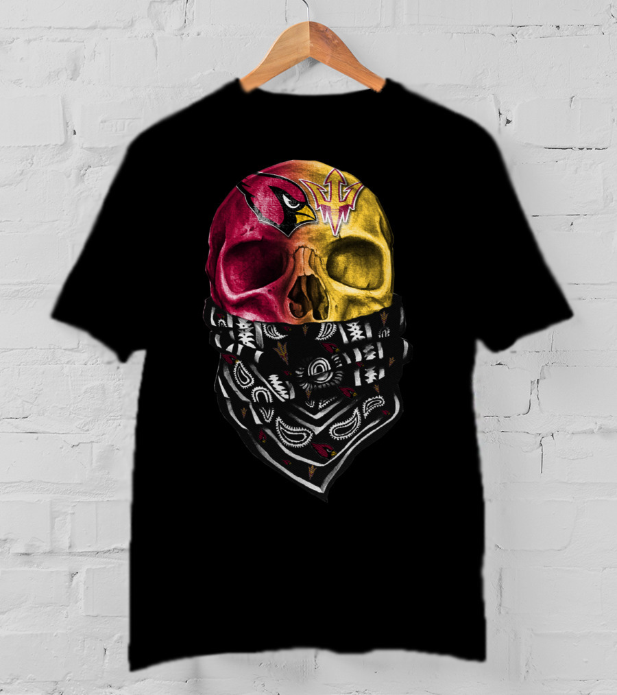 Arizona Cardinals And Arizona State Sun Devils Skull Bandana Sku 030 T-Shirt