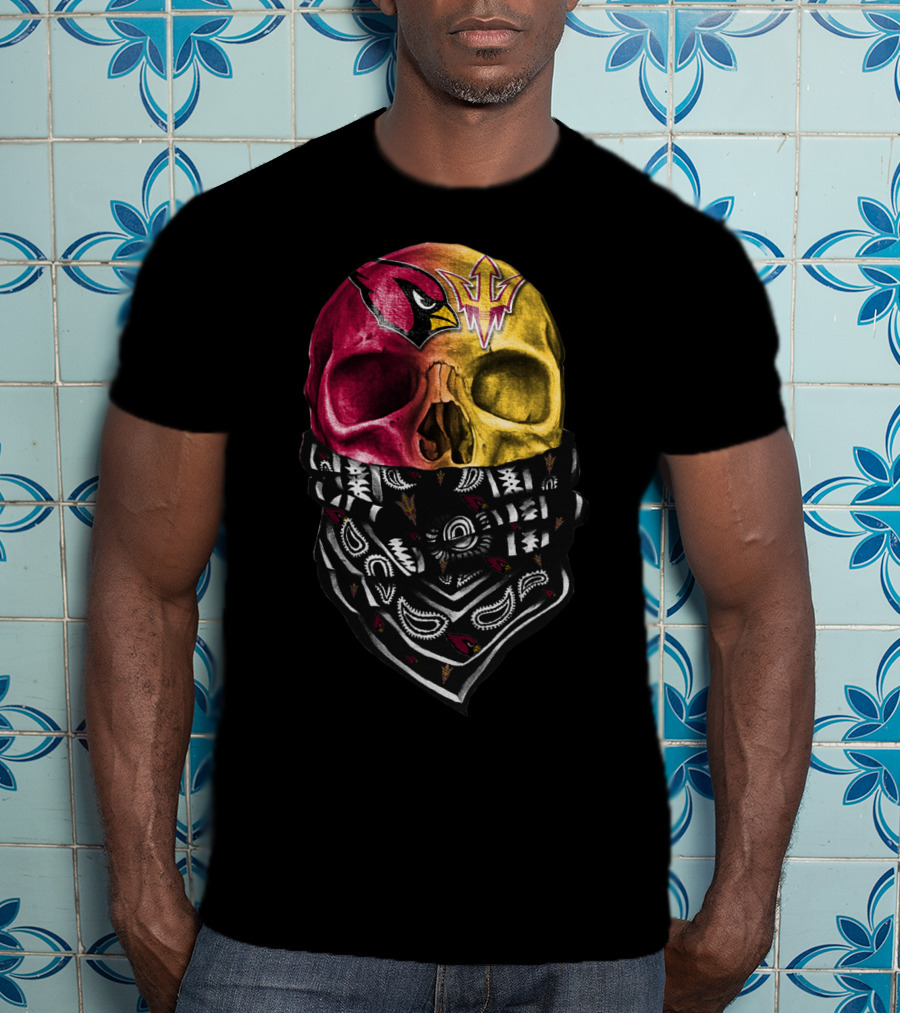 Arizona Cardinals And Arizona State Sun Devils Skull Bandana Sku 030 T-Shirt