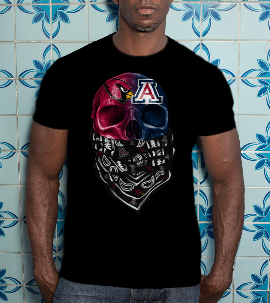 Arizona Cardinals Wildcats Skull Bandana T-Shirt
