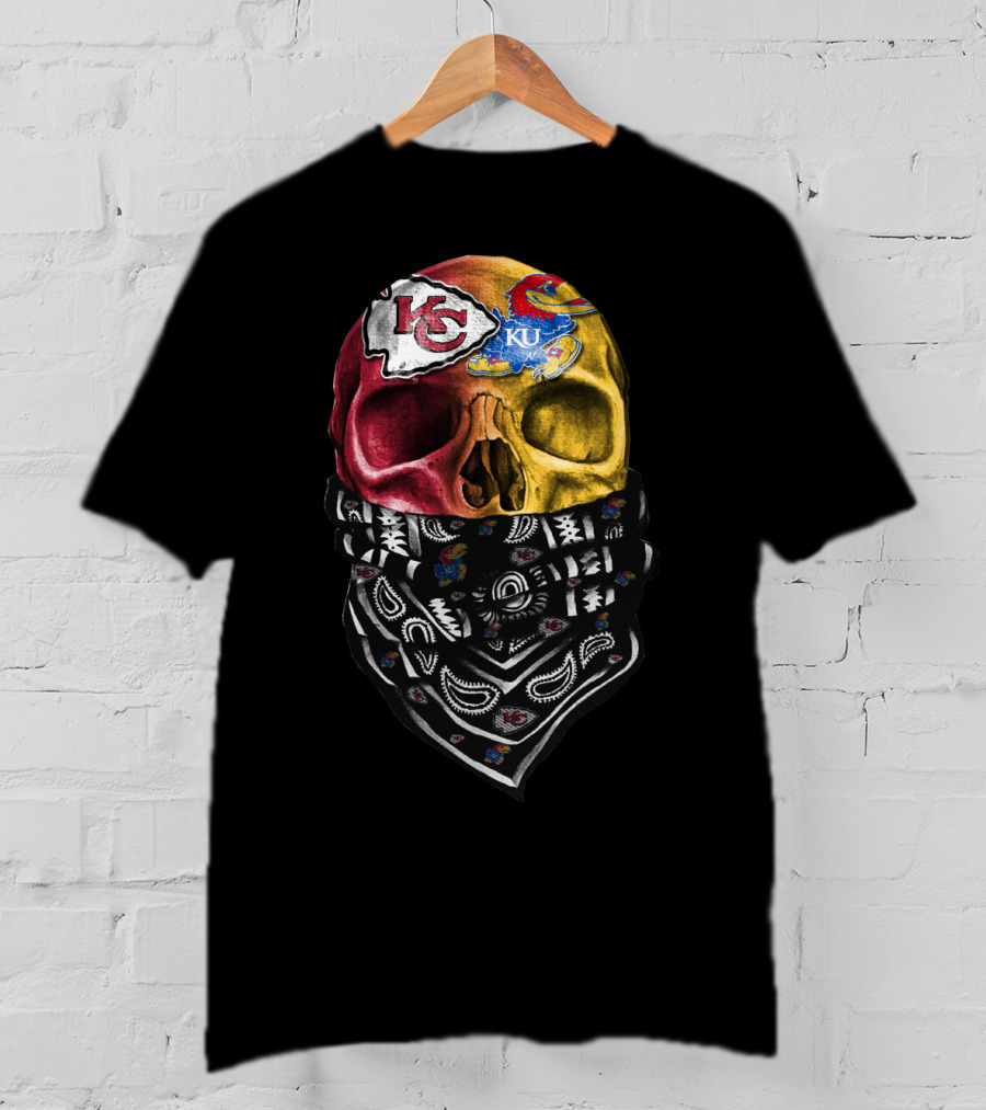 Kc Chiefs Ku Jayhawks Skull Bandana T-Shirt