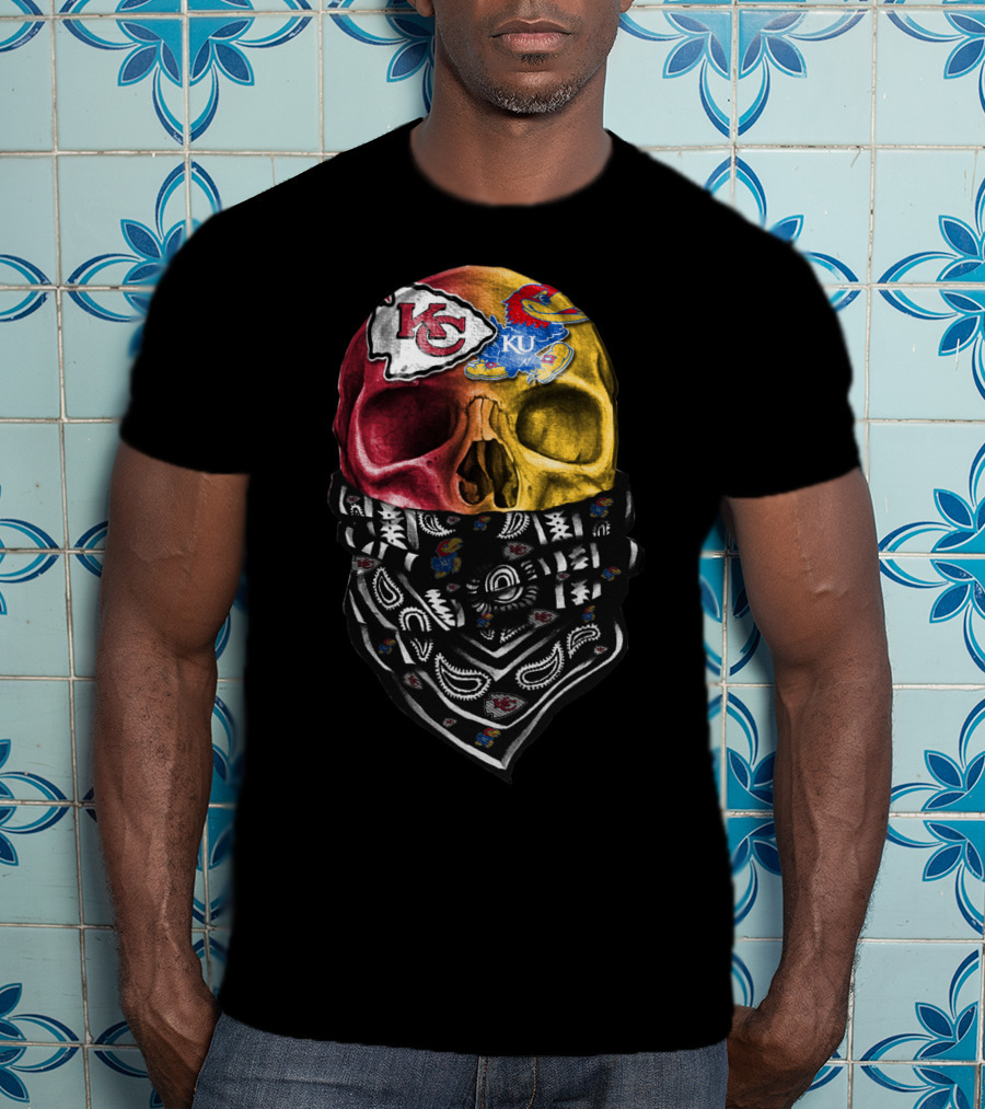 Kc Chiefs Ku Jayhawks Skull Bandana T-Shirt