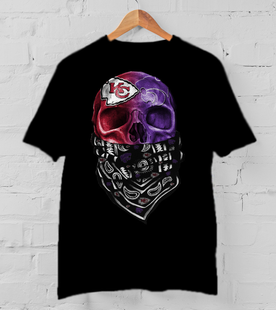 Kansas City Chiefs And New Orleans Saints Skull Bandana Sku 038 T-Shirt