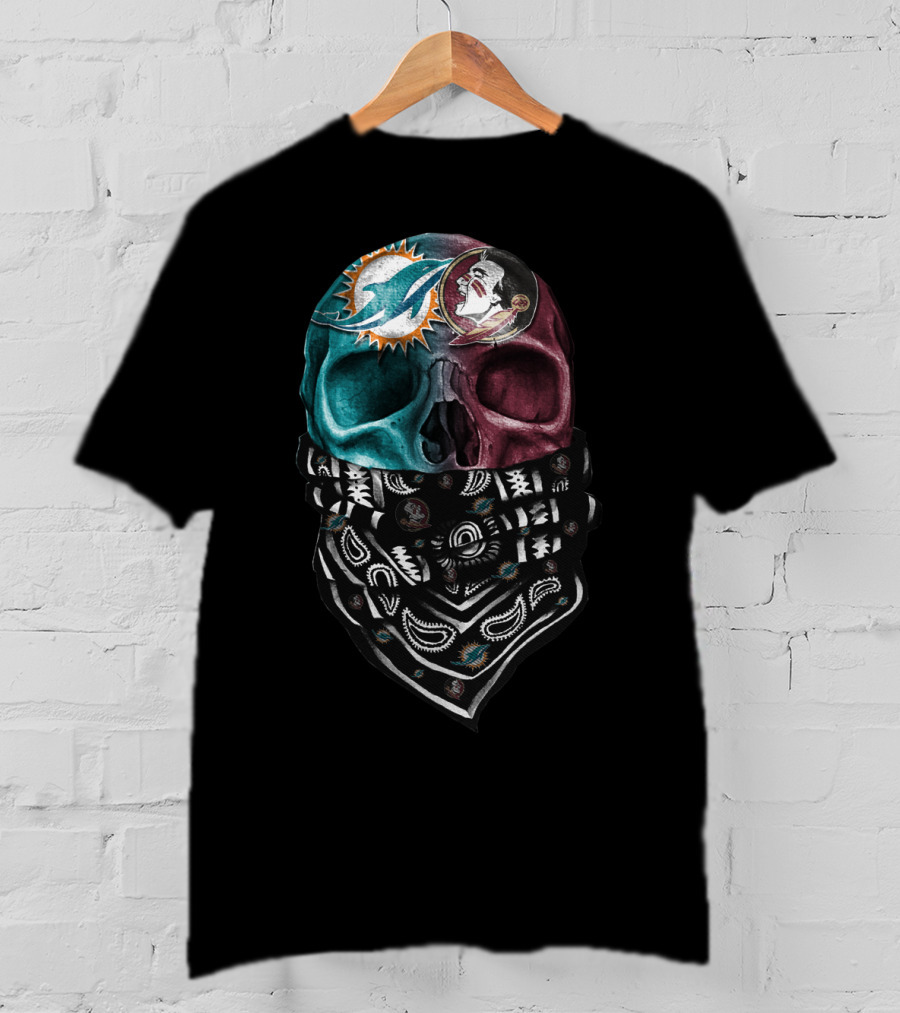 Miami Dolphins Washington Football Team Skull Bandana T-Shirt