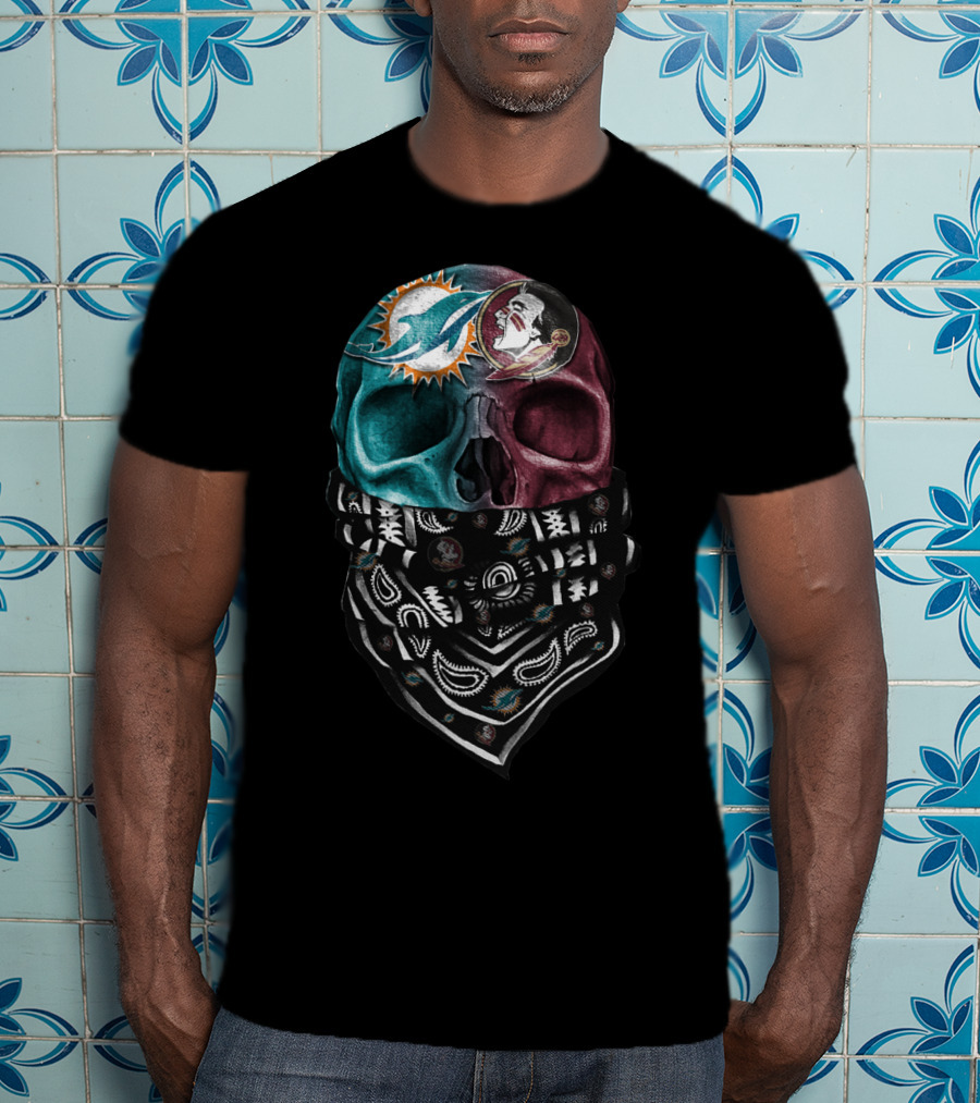 Miami Dolphins Washington Football Team Skull Bandana T-Shirt