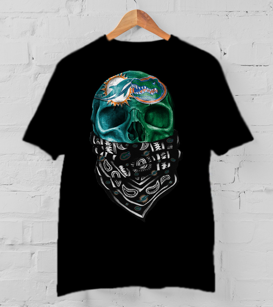 Miami Dolphins And Florida Gators Skull Bandana T-Shirt