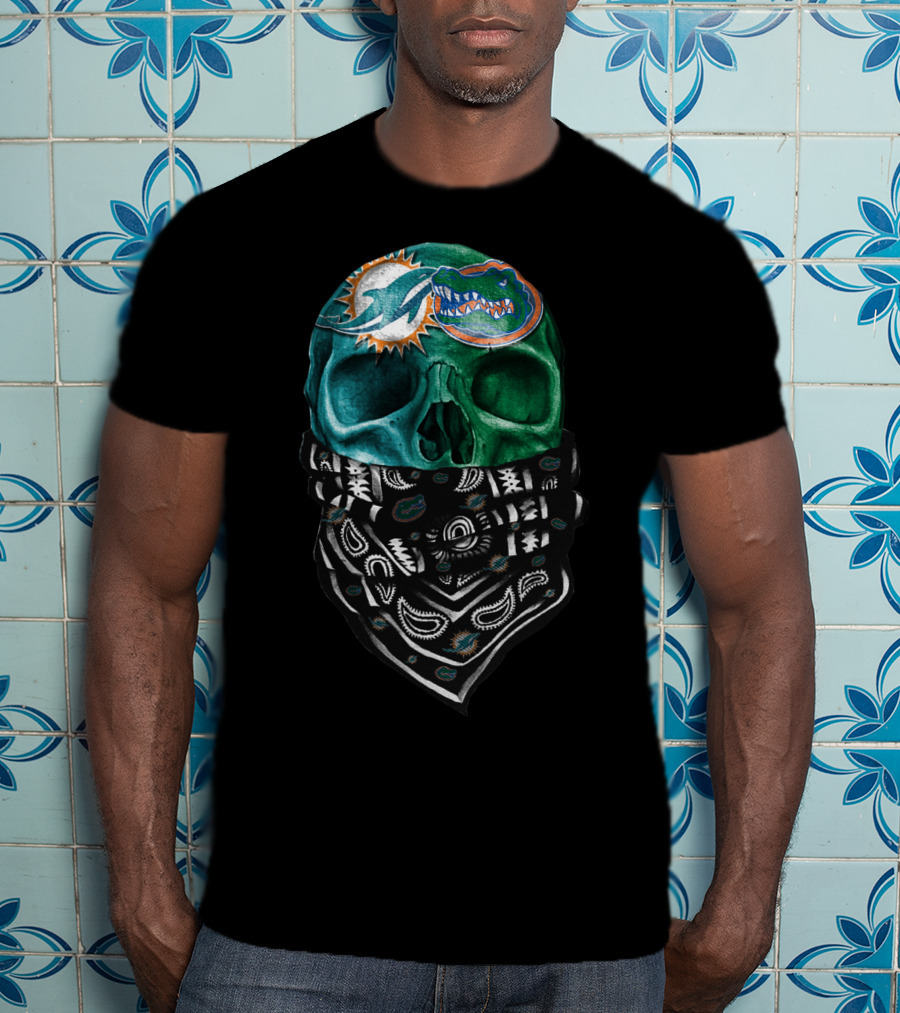 Miami Dolphins And Florida Gators Skull Bandana T-Shirt