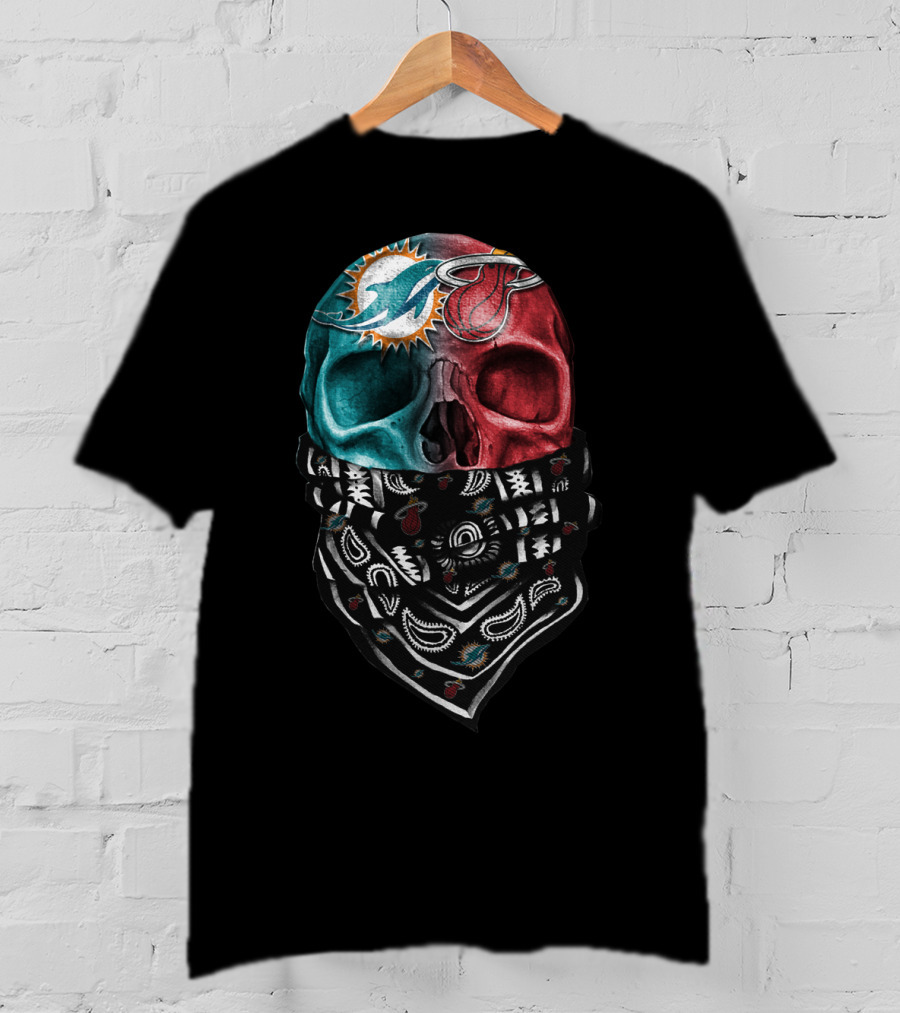 Miami Dolphins And Heat Skull Bandana Combination T-Shirt