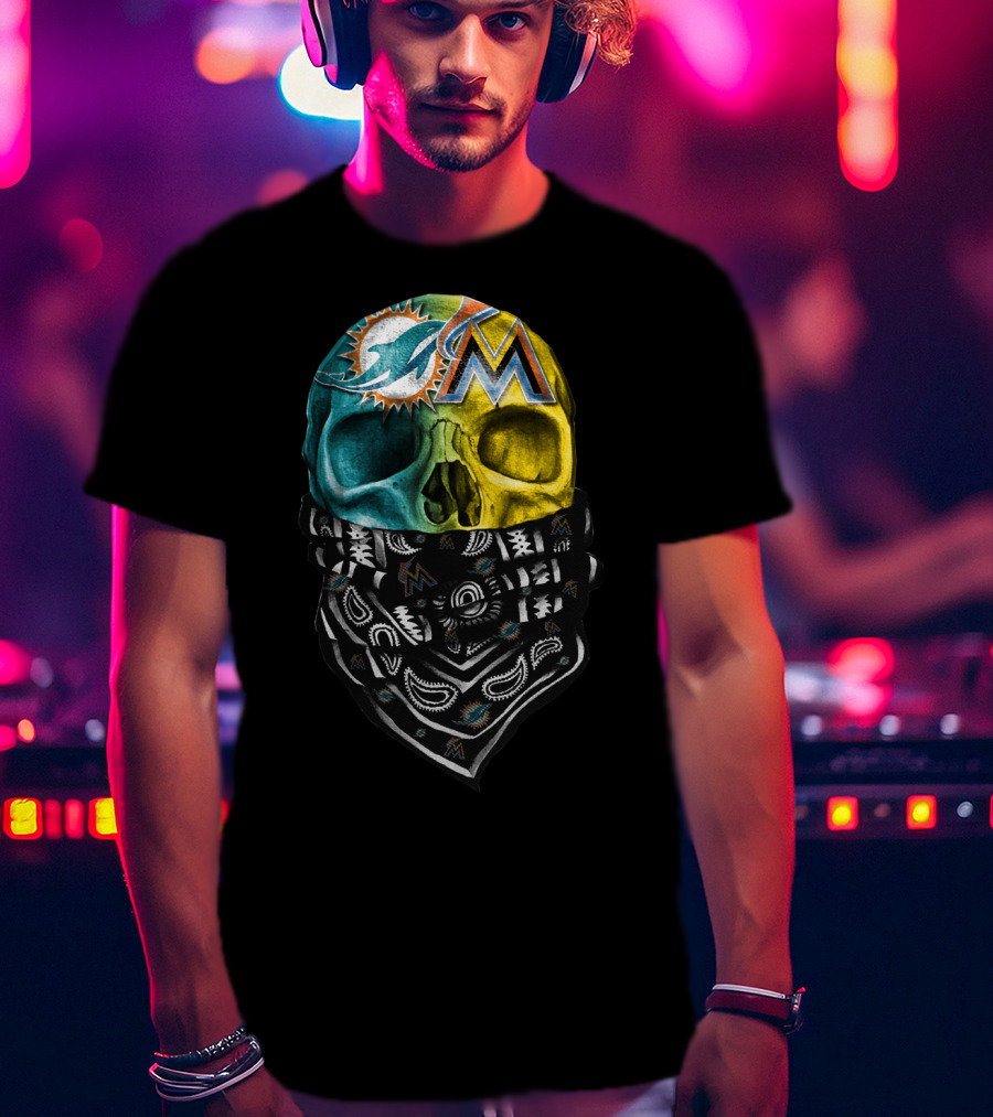 Miami Dolphins Marlins Skull Bandana T-Shirt