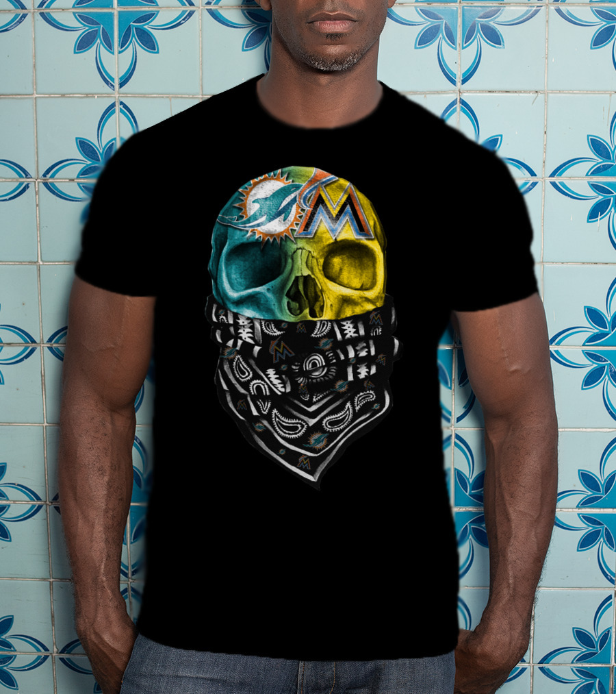 Miami Dolphins Marlins Skull Bandana T-Shirt