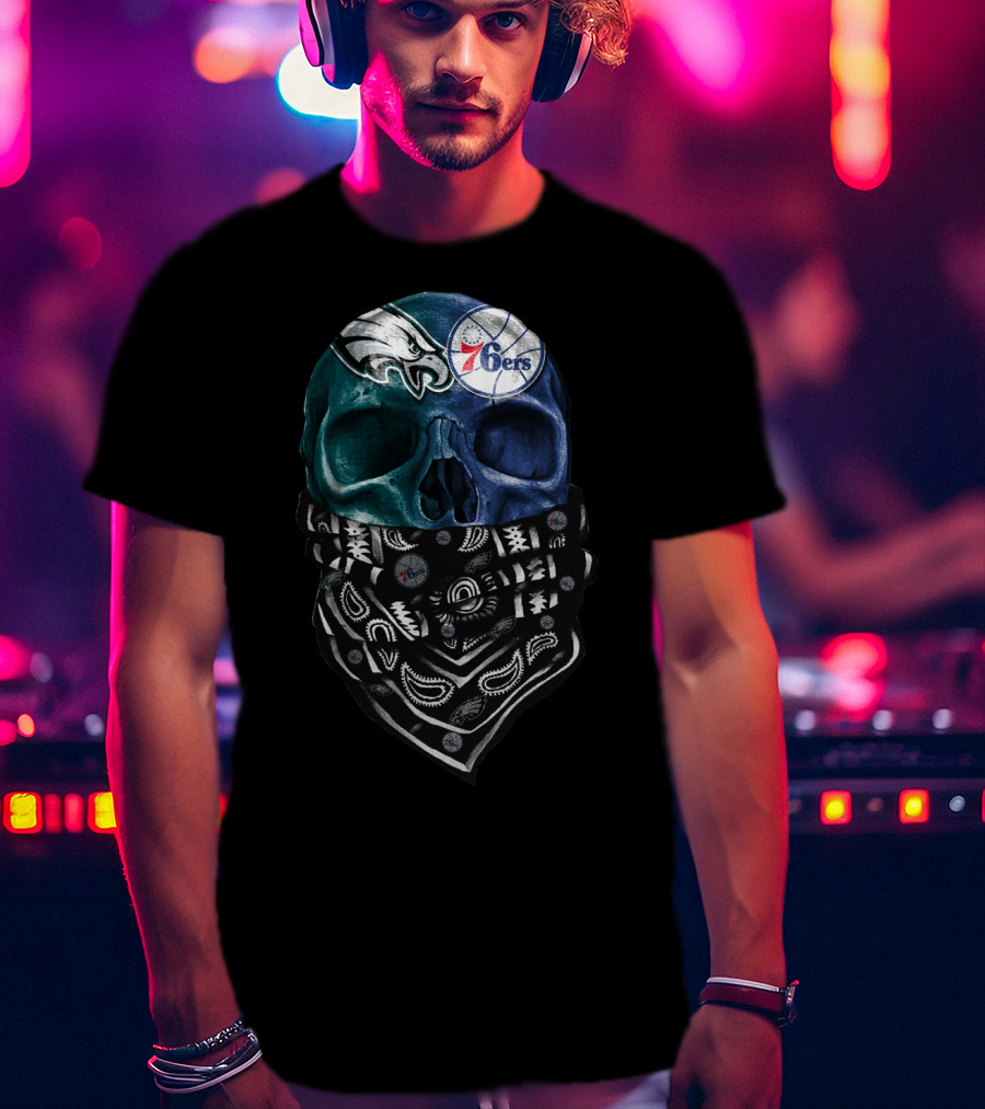 Philadelphia Eagles 76ers Bandana Skull Sku 055 T-Shirt
