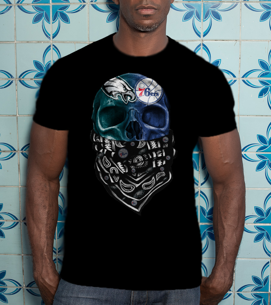 Philadelphia Eagles 76ers Bandana Skull Sku 055 T-Shirt