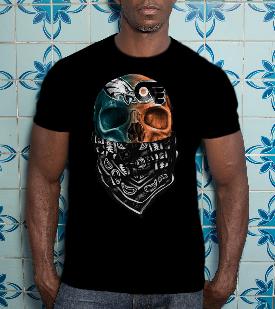 Eagles Flyers Split Skull Bandana T-Shirt