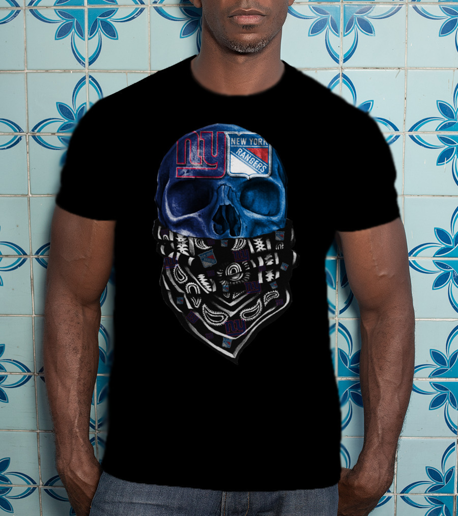 New York Giants Rangers Skull Bandana T-Shirt