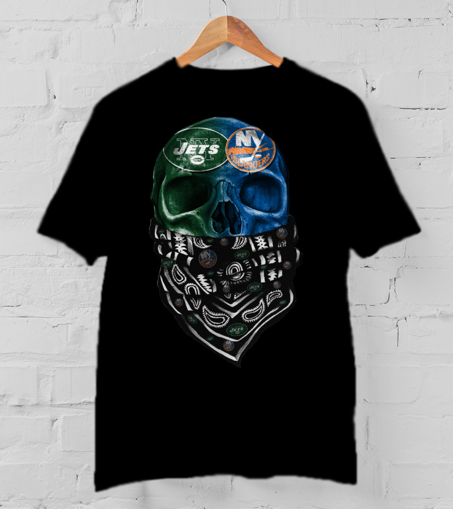 Ny Jets Islanders Dual Skull Bandana Sku 068 T-Shirt