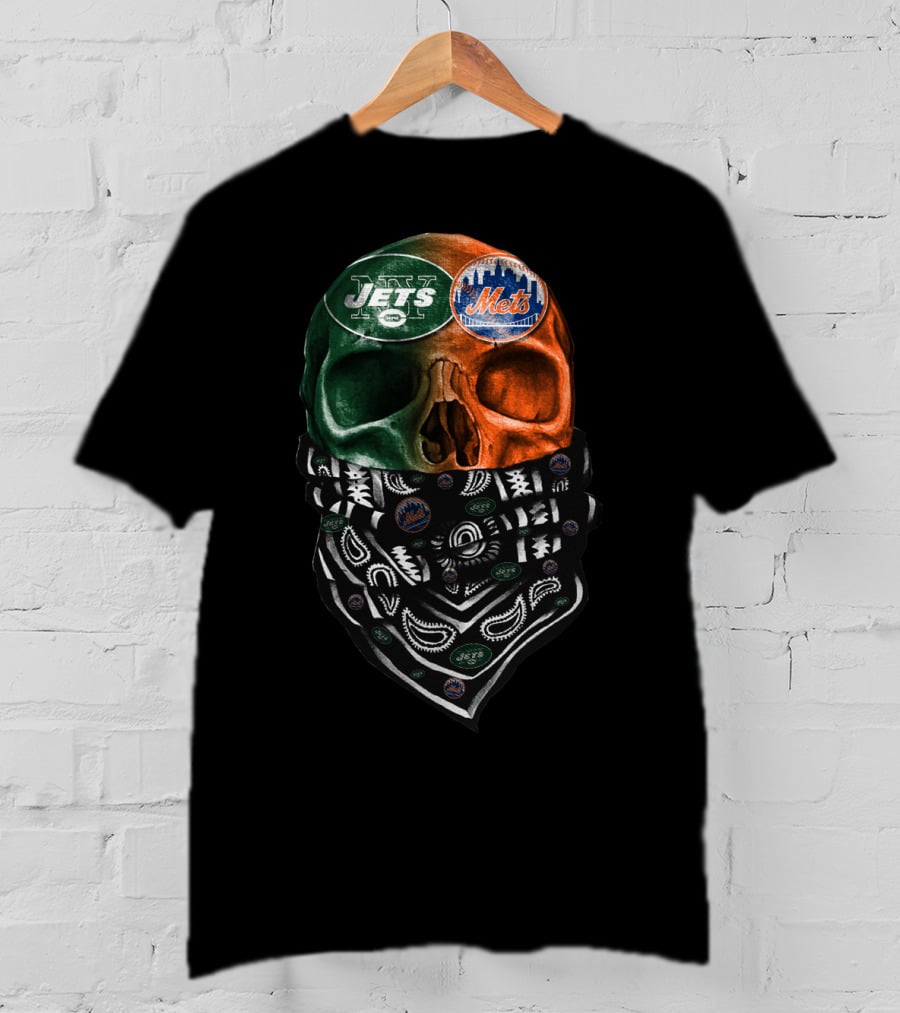 New York Jets Mets Skull Bandana Sku 069 T-Shirt