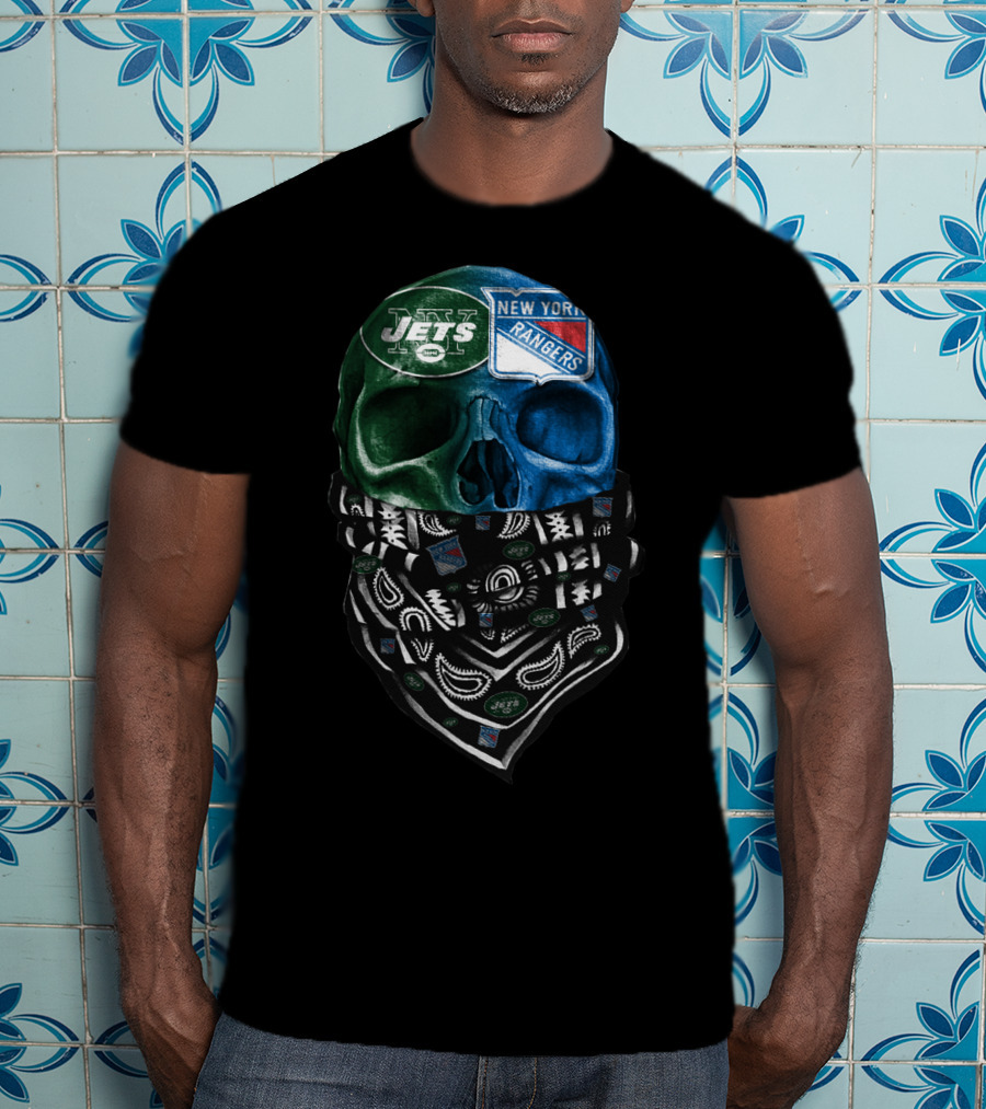 New York Jets Rangers Skull Bandana Sku 070 T-Shirt