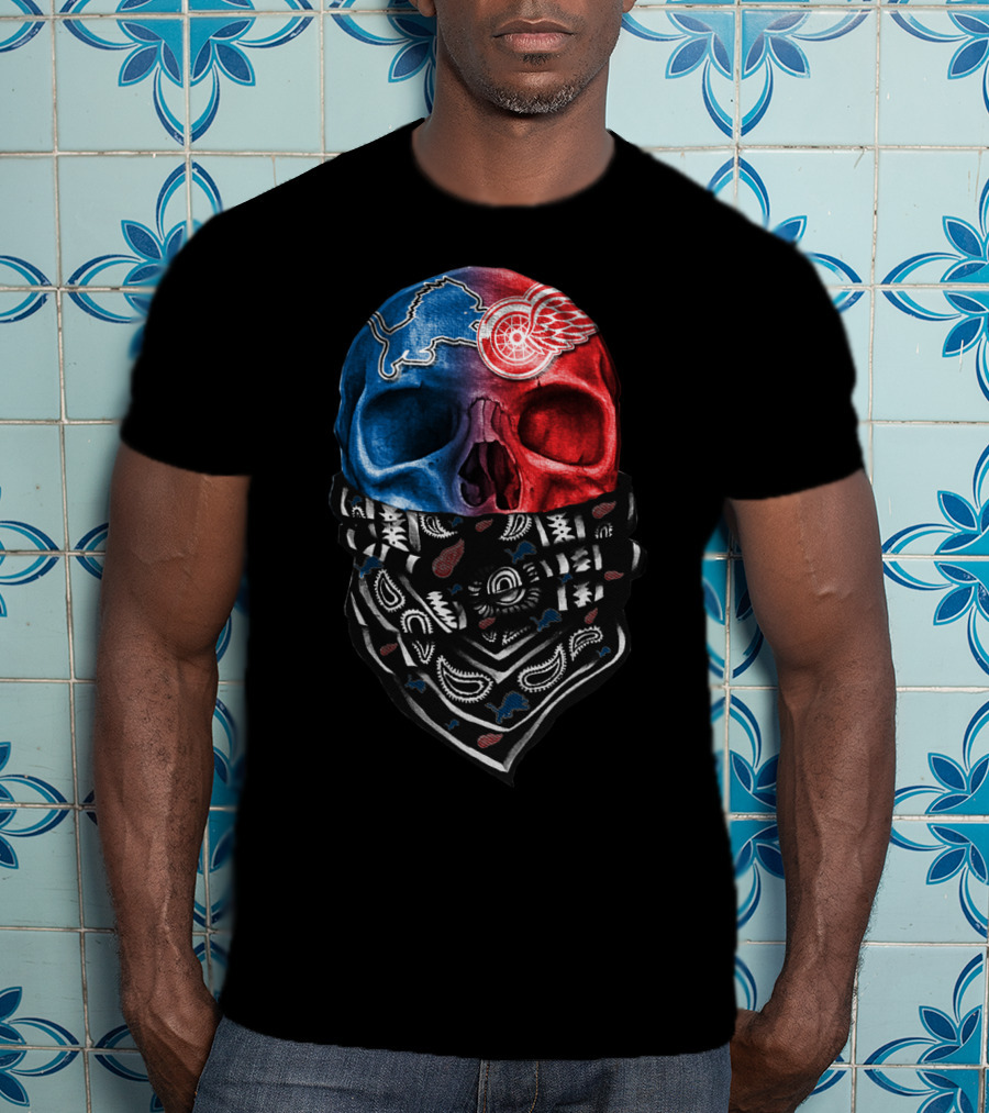 Detroit Lions Red Wings Skull Bandana T-Shirt