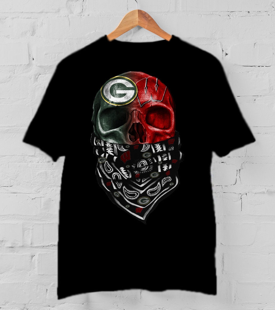 Green Bay Packers Wisconsin Badgers Skull Bandana T-Shirt