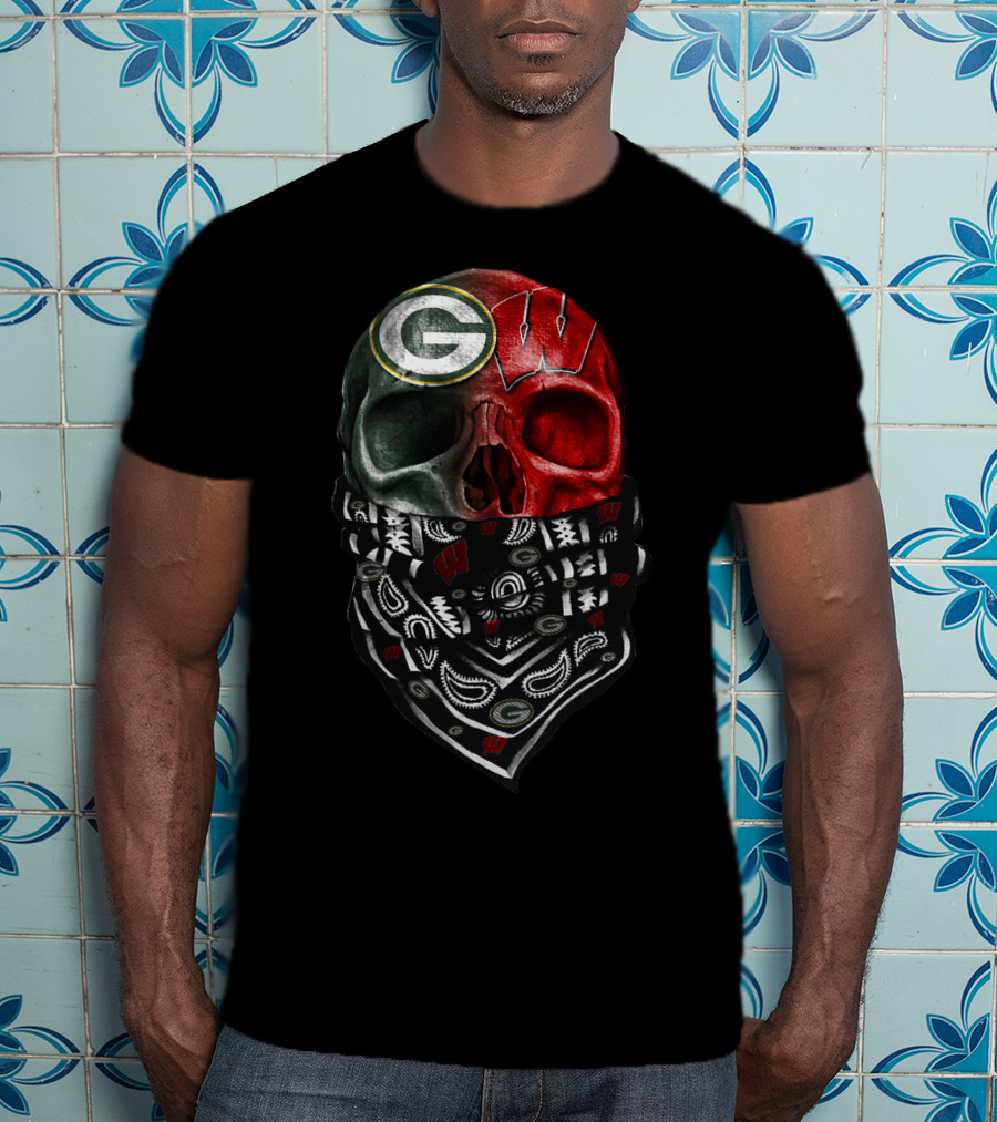 Green Bay Packers Wisconsin Badgers Skull Bandana T-Shirt