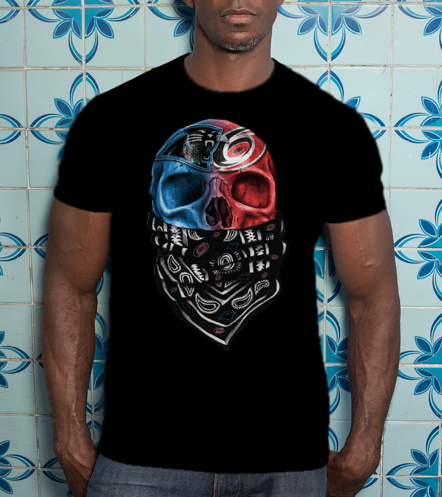 Carolina Panthers Skull Bandana Split T-Shirt