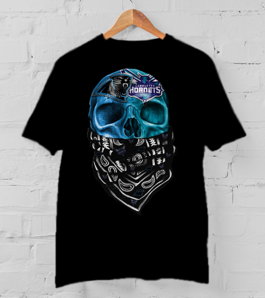 Carolina Panthers Charlotte Hornets Bandana Skull T-Shirt