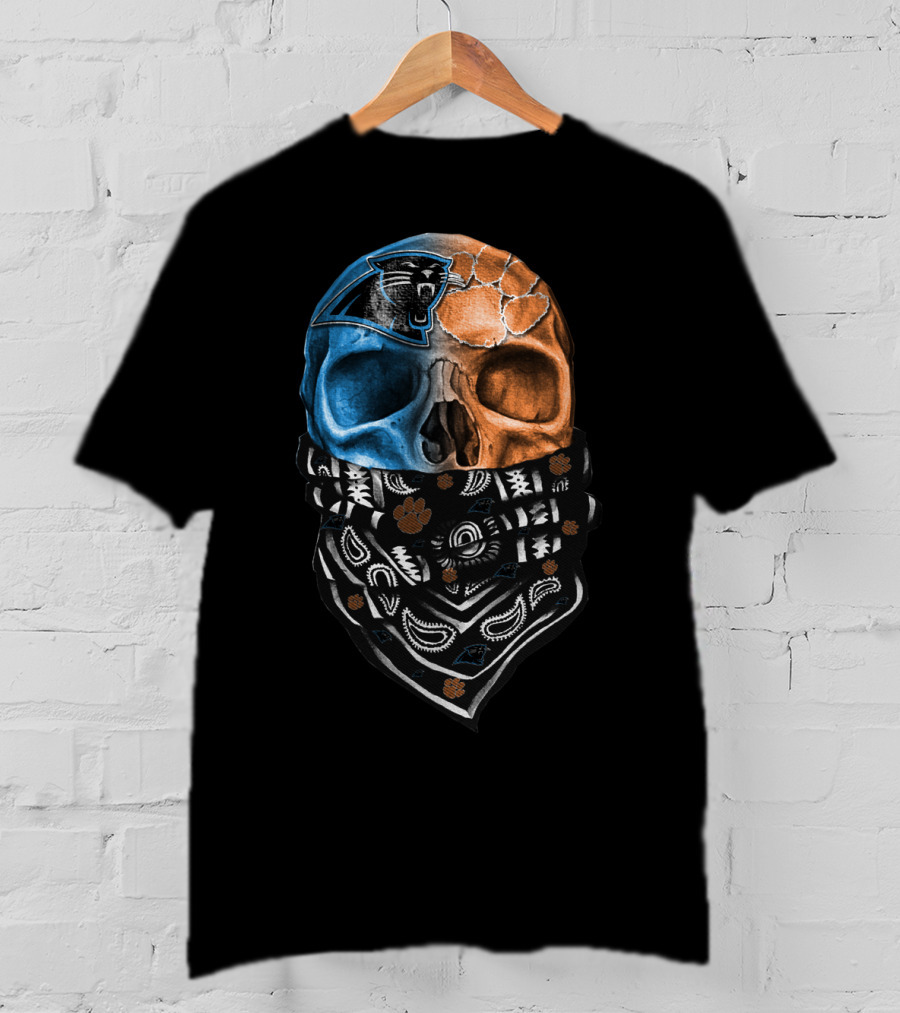 Carolina Panthers Clemson Tigers Fusion Skull Bandana T-Shirt