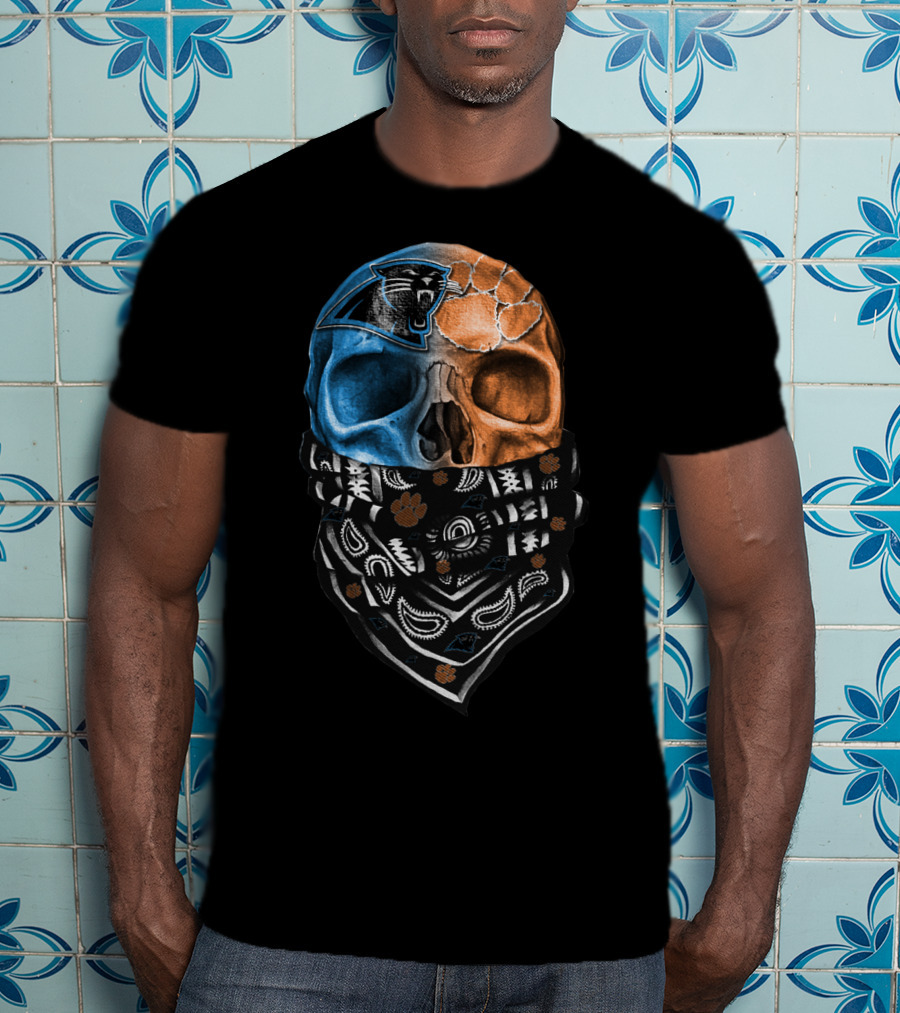 Carolina Panthers Clemson Tigers Fusion Skull Bandana T-Shirt