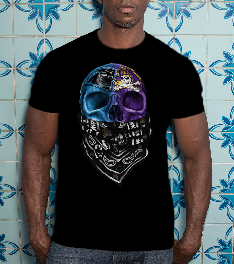 Carolina Panthers Ecu Pirates Skull Bandana T-Shirt