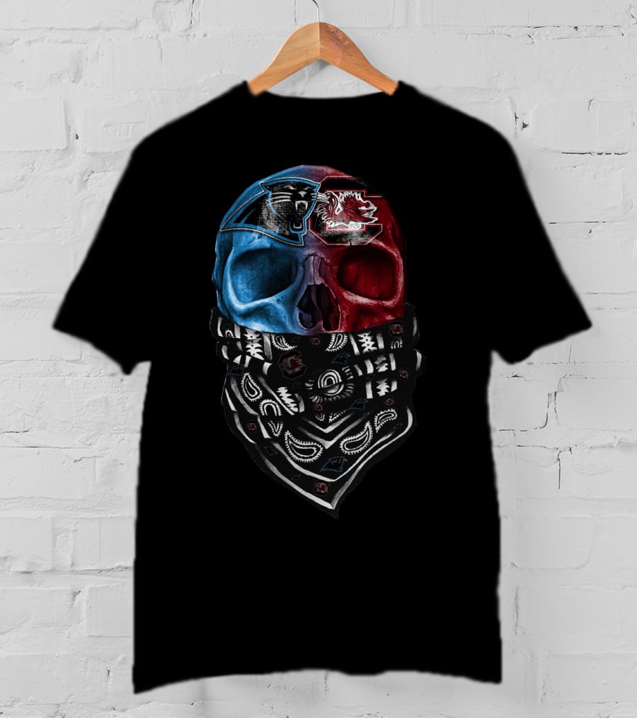 Carolina Panthers And South Carolina Gamecocks Skull Bandana T-Shirt