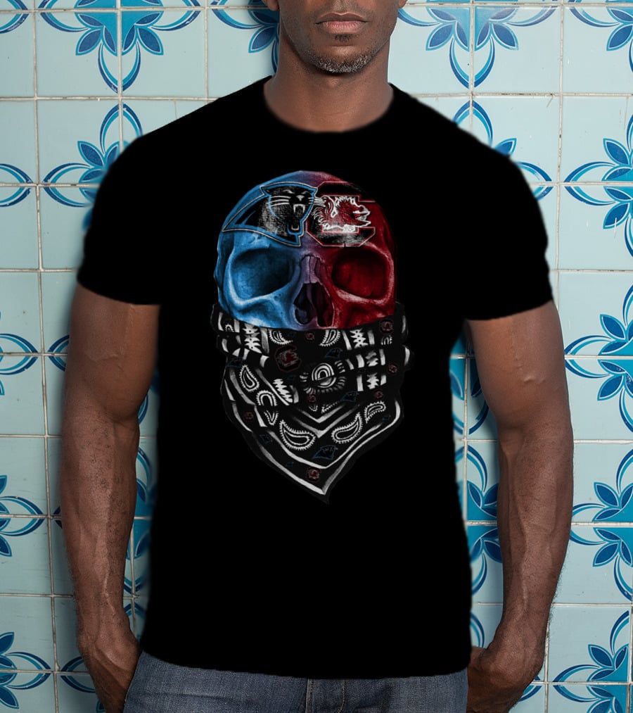 Carolina Panthers And South Carolina Gamecocks Skull Bandana T-Shirt