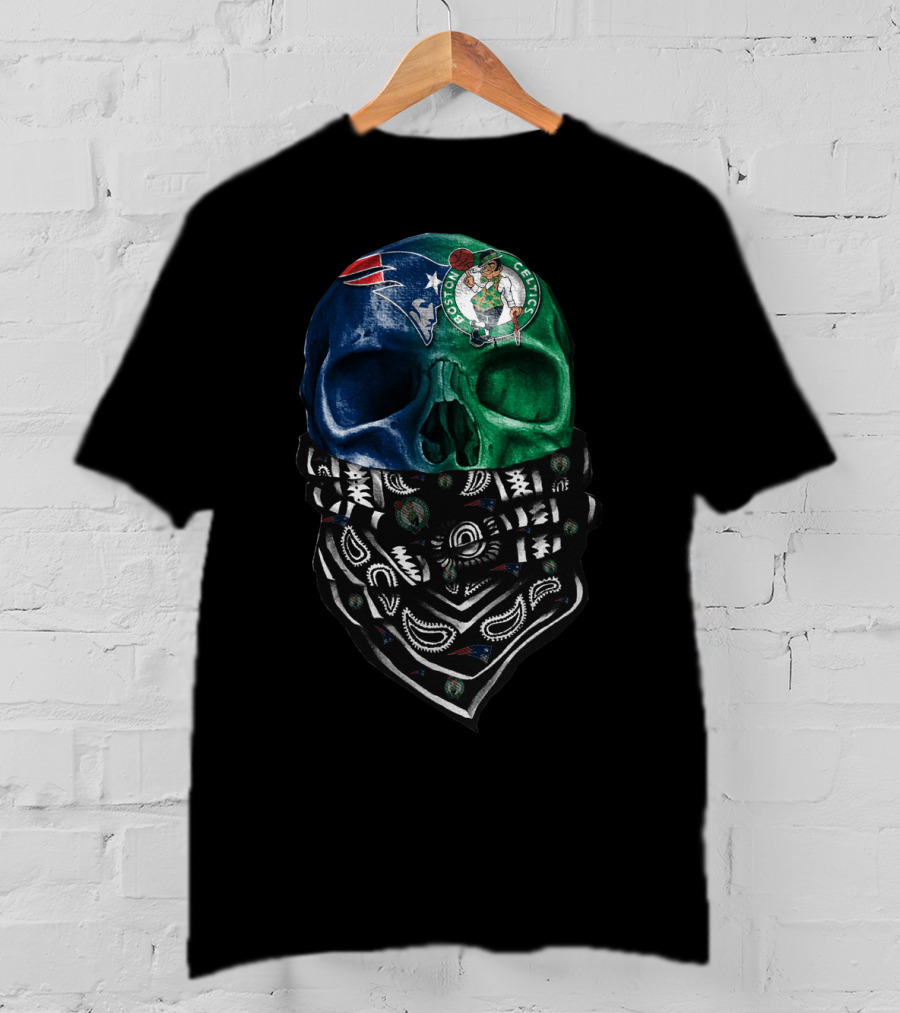 New England Patriots Boston Celtics Skull Bandana T-Shirt