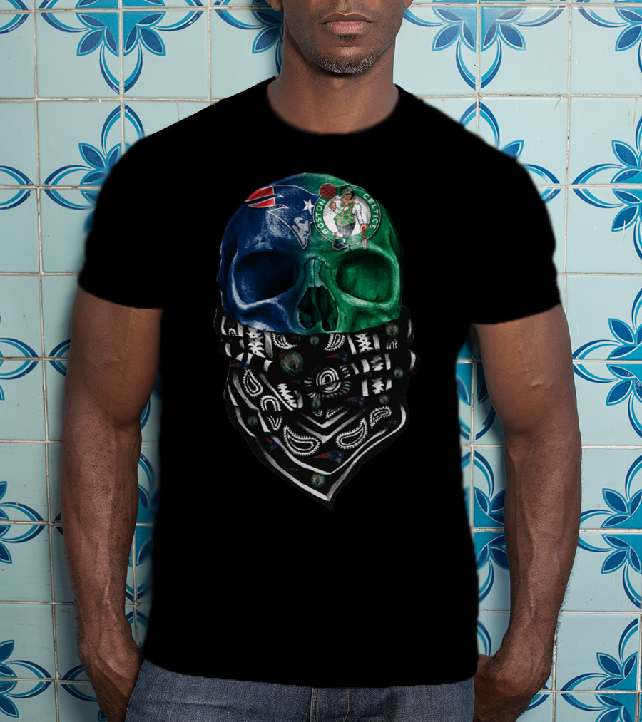 New England Patriots Boston Celtics Skull Bandana T-Shirt