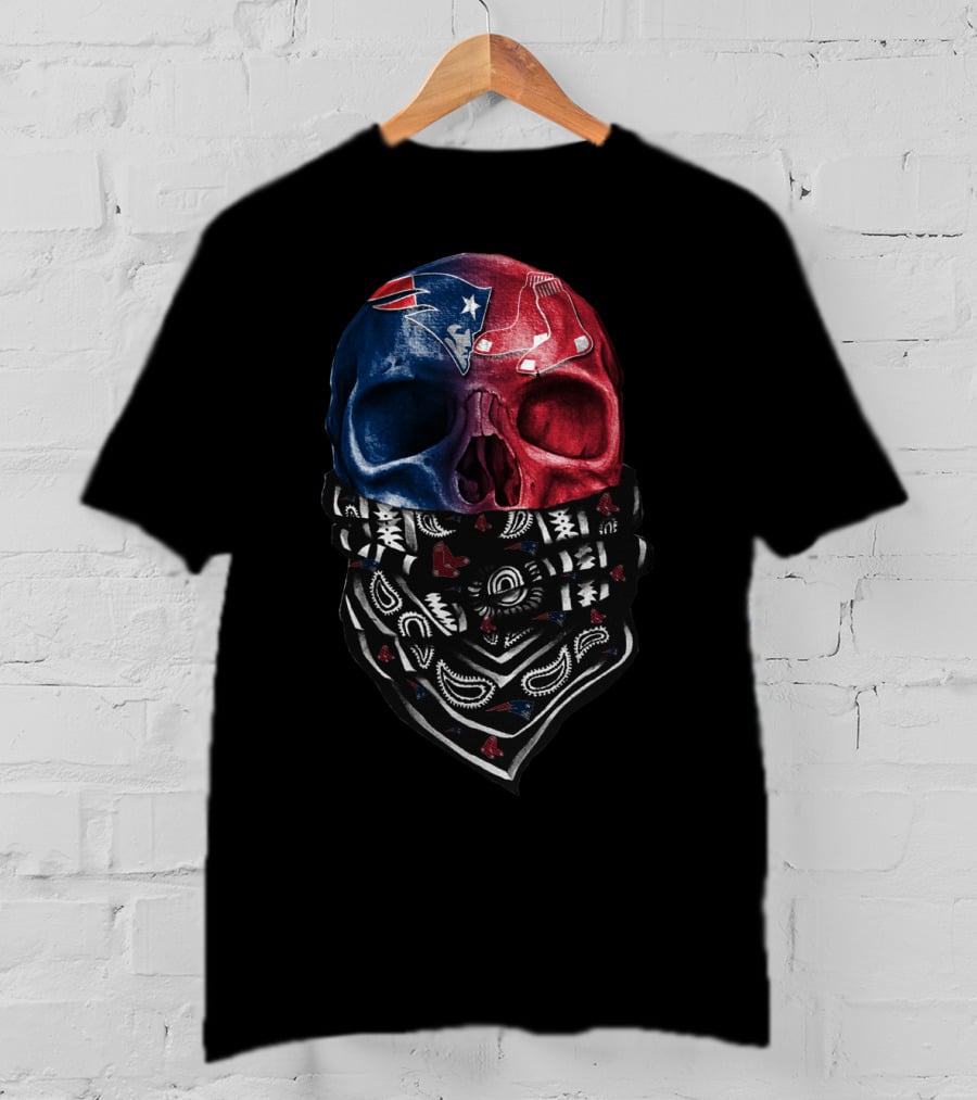 Patriots Red Sox Skull Bandana Fan T-Shirt