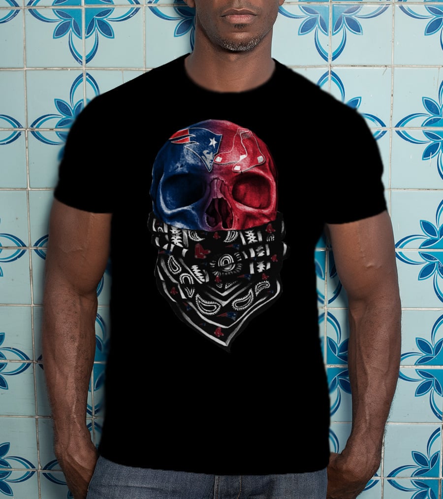 Patriots Red Sox Skull Bandana Fan T-Shirt
